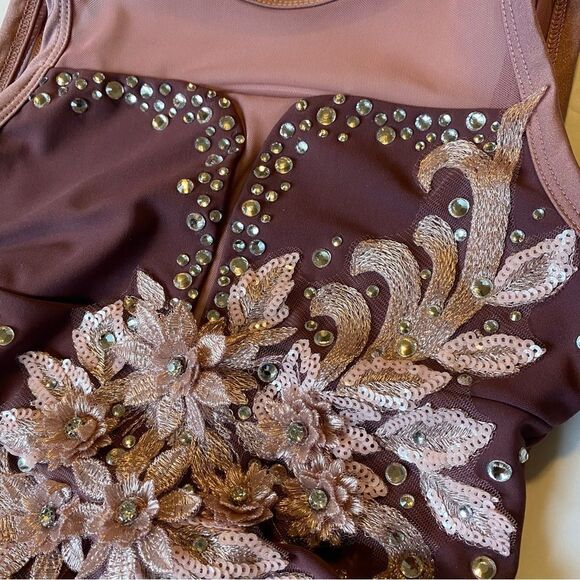 Five 5 Dance costume solo mauve mesh leotard custom rhinestone YXL XLC child - Picture 7 of 14